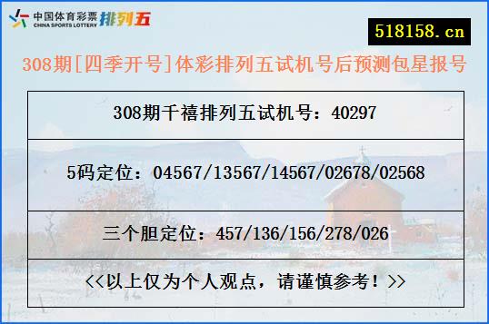 308期[四季开号]体彩排列五试机号后预测包星报号