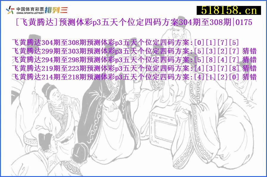 [飞黄腾达]预测体彩p3五天个位定四码方案304期至308期|0175