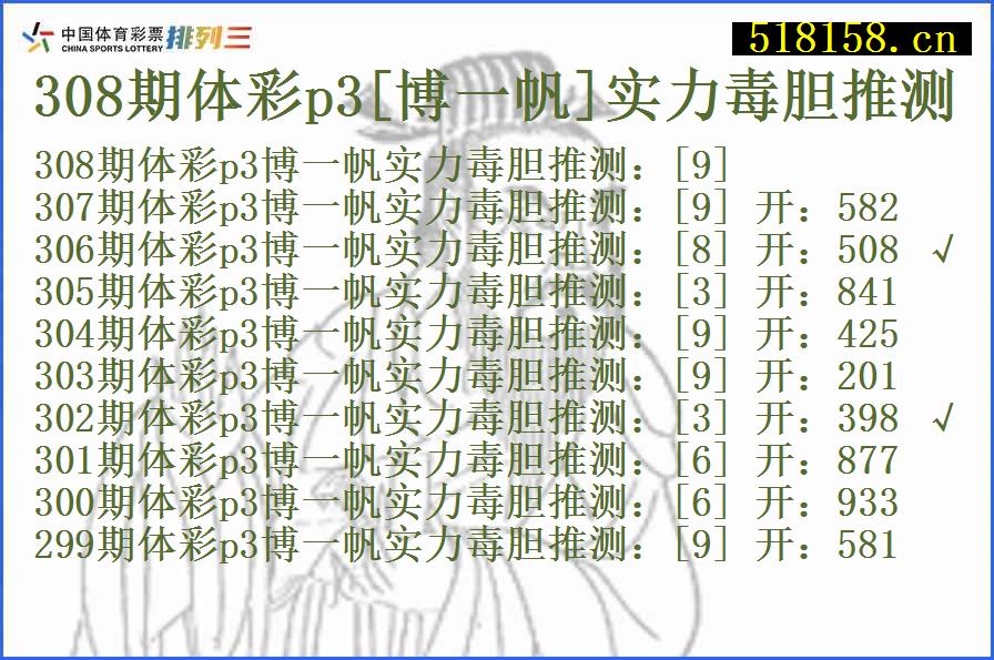 308期体彩p3[博一帆]实力毒胆推测