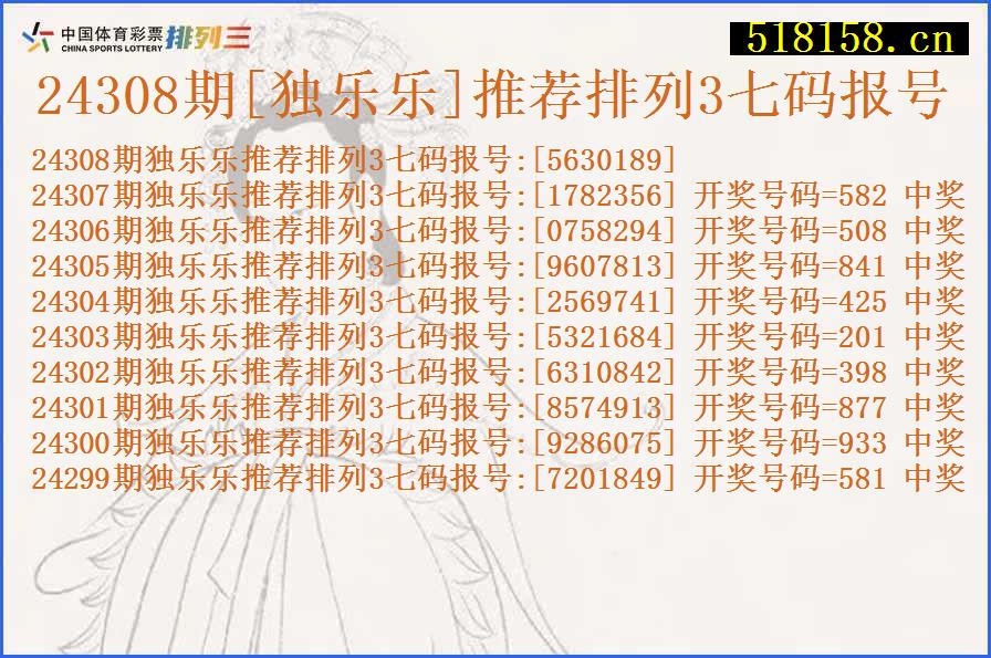 24308期[独乐乐]推荐排列3七码报号