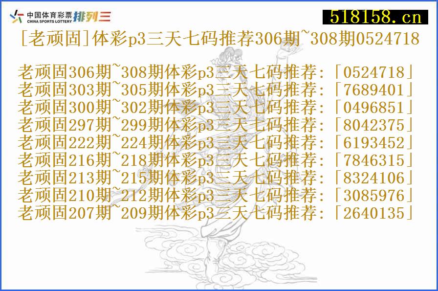 [老顽固]体彩p3三天七码推荐306期~308期0524718