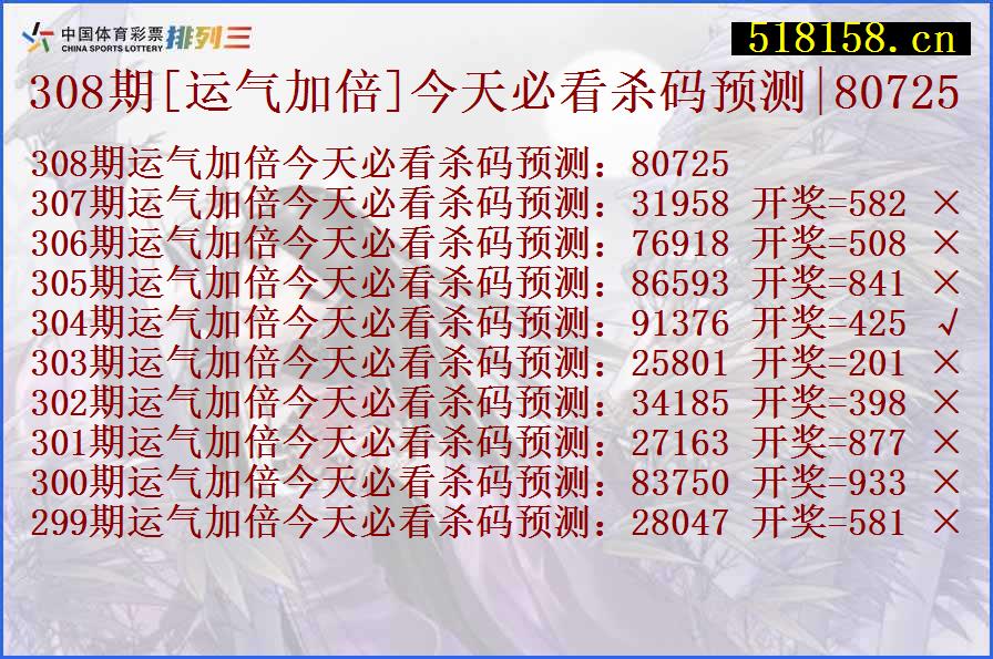 308期[运气加倍]今天必看杀码预测|80725