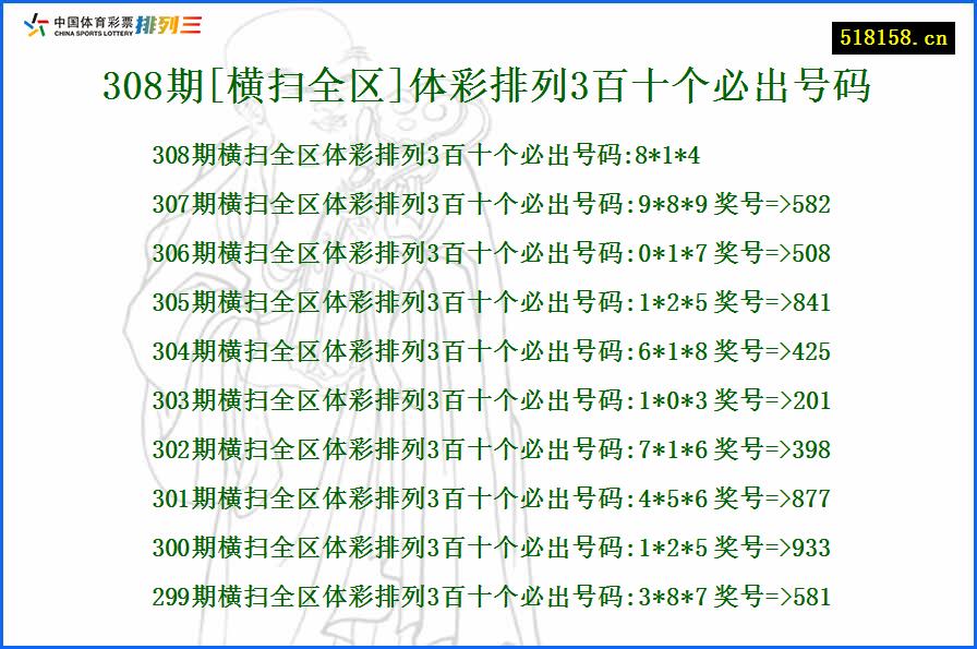 308期[横扫全区]体彩排列3百十个必出号码