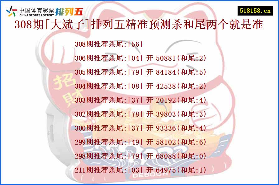 308期[大斌子]排列五精准预测杀和尾两个就是准