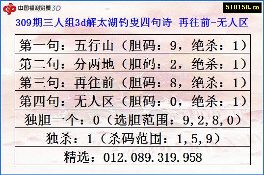 309期三人组3d解太湖钓叟四句诗 再往前-无人区