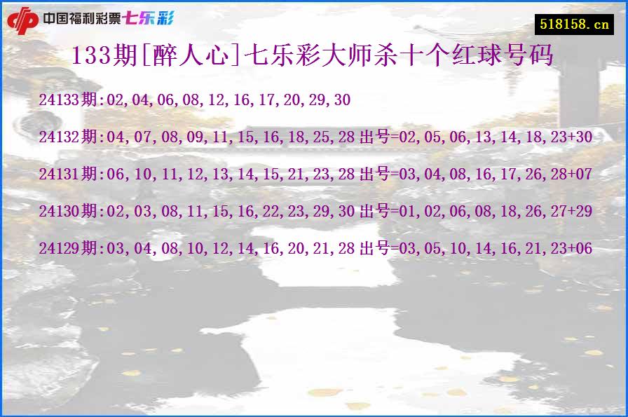 133期[醉人心]七乐彩大师杀十个红球号码