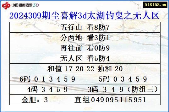 2024309期尘喜解3d太湖钓叟之无人区