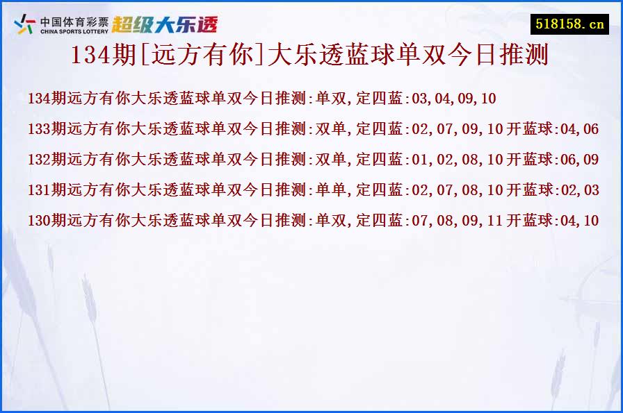 134期[远方有你]大乐透蓝球单双今日推测