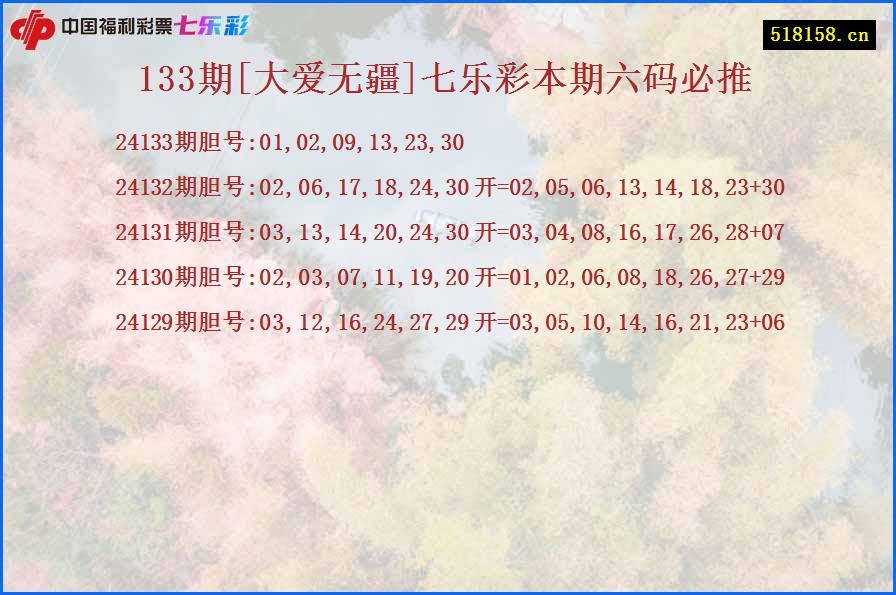 133期[大爱无疆]七乐彩本期六码必推