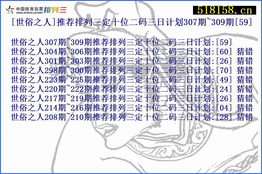 [世俗之人]推荐排列三定十位二码三日计划307期~309期[59]