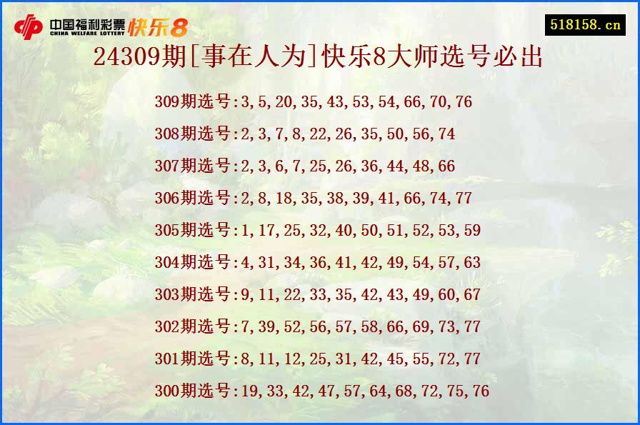 24309期[事在人为]快乐8大师选号必出