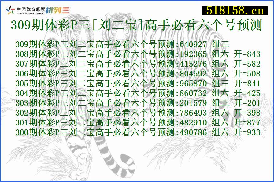 309期体彩P三[刘二宝]高手必看六个号预测