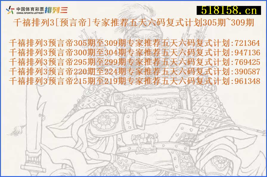 千禧排列3[预言帝]专家推荐五天六码复式计划305期~309期