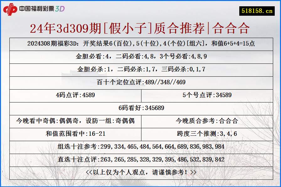 24年3d309期[假小子]质合推荐|合合合