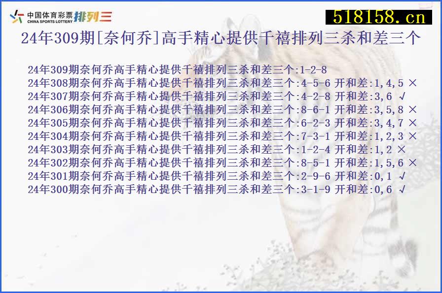 24年309期[奈何乔]高手精心提供千禧排列三杀和差三个