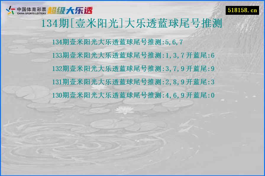 134期[壹米阳光]大乐透蓝球尾号推测