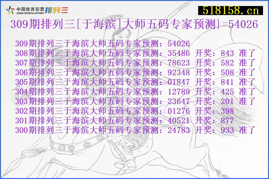 309期排列三[于海滨]大师五码专家预测}=54026