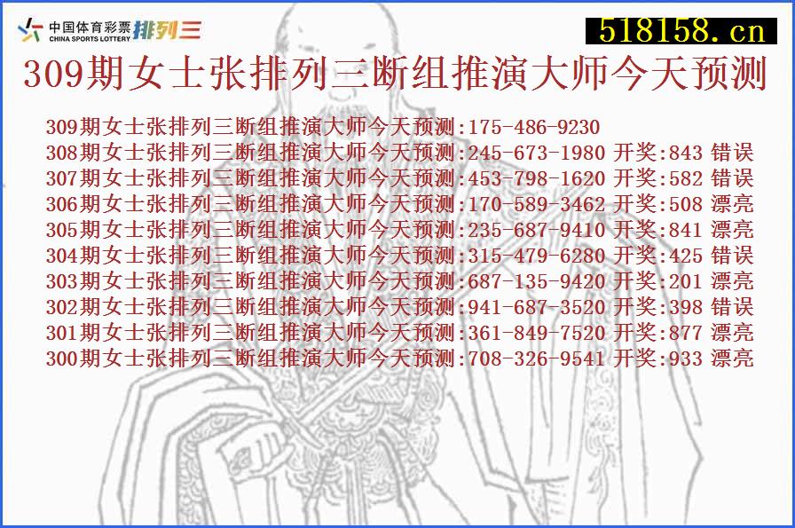 309期女士张排列三断组推演大师今天预测