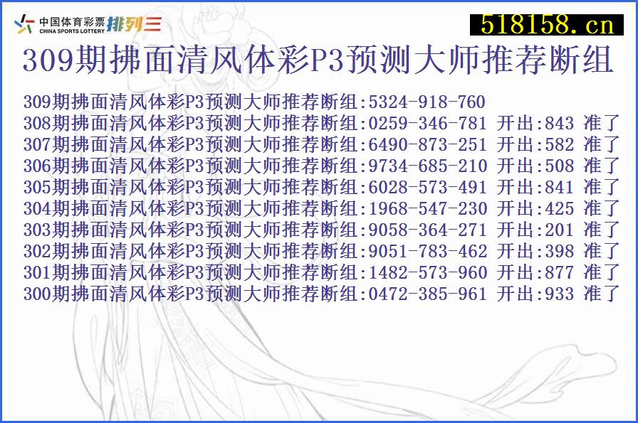 309期拂面清风体彩P3预测大师推荐断组