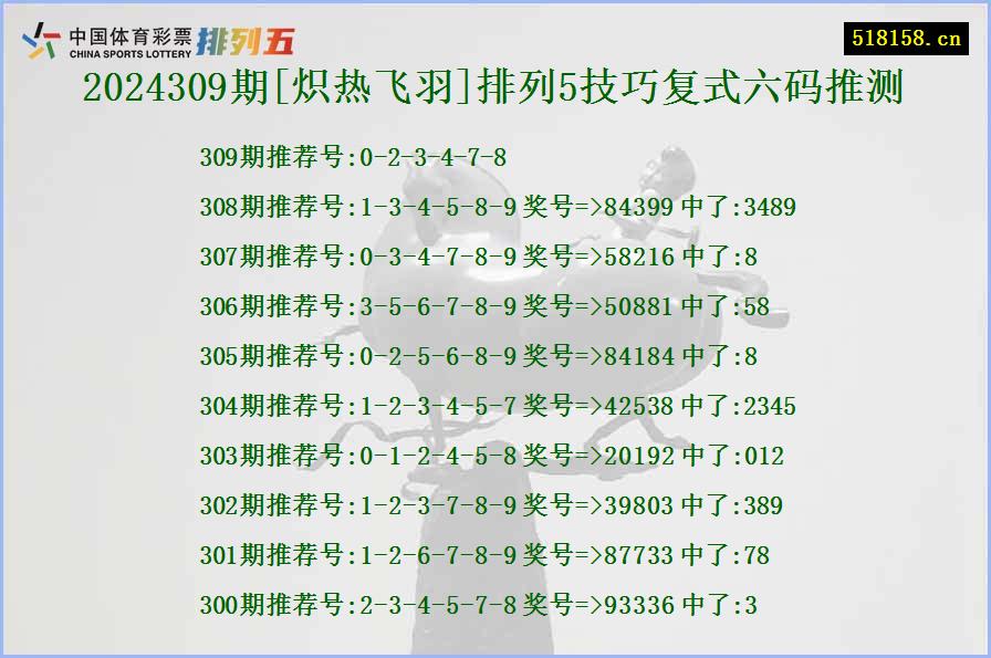 2024309期[炽热飞羽]排列5技巧复式六码推测