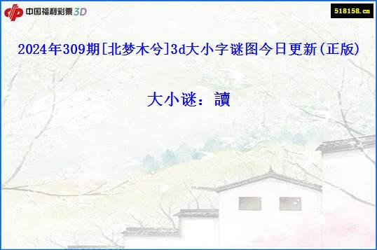 2024年309期[北梦木兮]3d大小字谜图今日更新(正版)