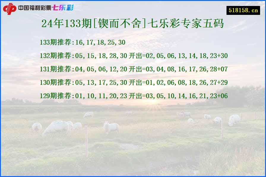 24年133期[锲而不舍]七乐彩专家五码