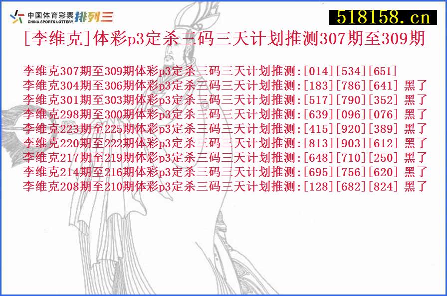 [李维克]体彩p3定杀三码三天计划推测307期至309期