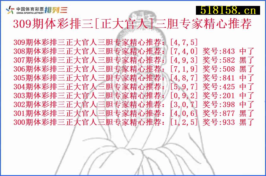 309期体彩排三[正大官人]三胆专家精心推荐