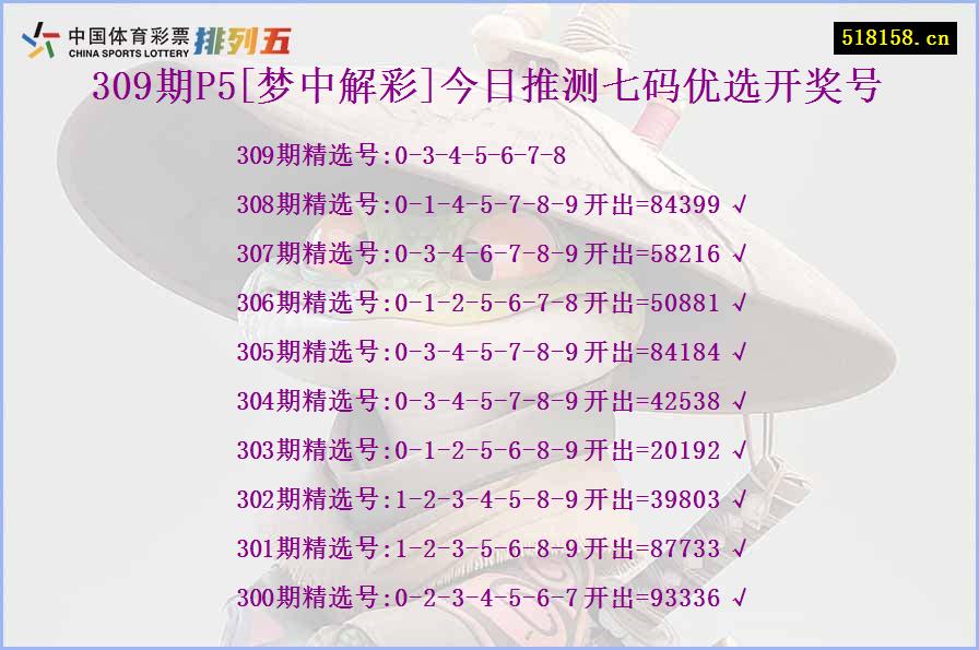 309期P5[梦中解彩]今日推测七码优选开奖号