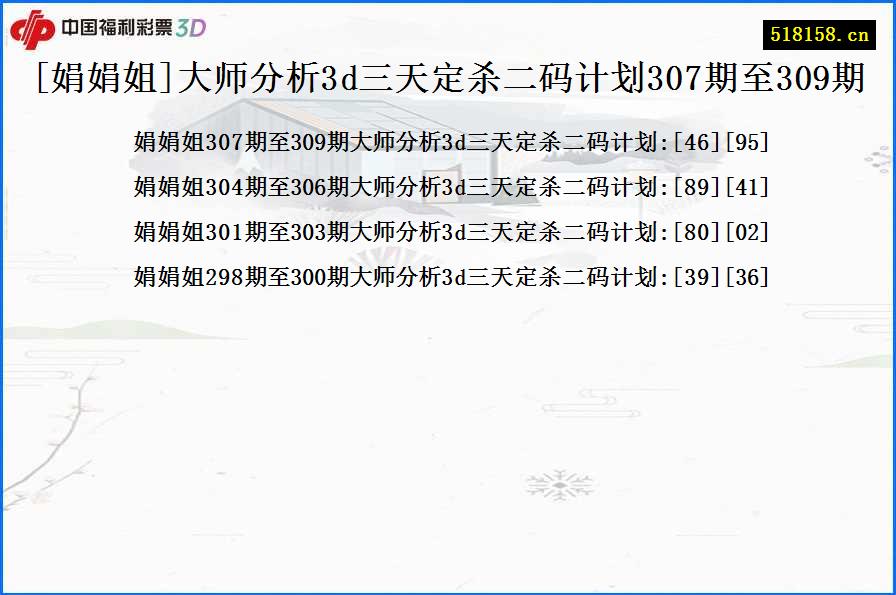 [娟娟姐]大师分析3d三天定杀二码计划307期至309期