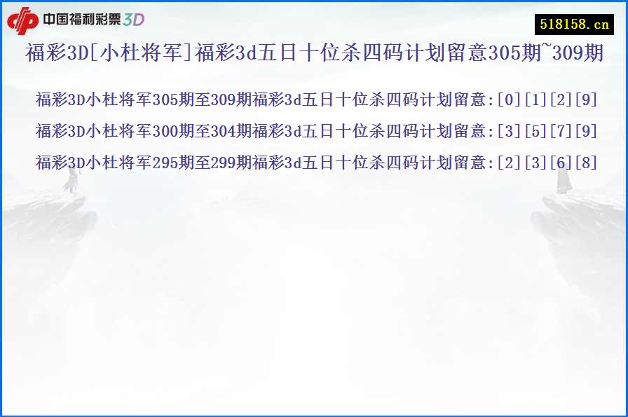 福彩3D[小杜将军]福彩3d五日十位杀四码计划留意305期~309期
