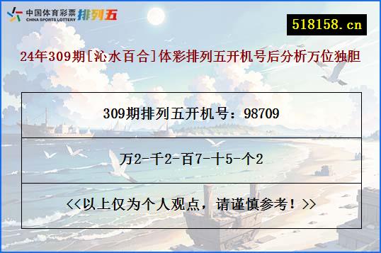 24年309期[沁水百合]体彩排列五开机号后分析万位独胆