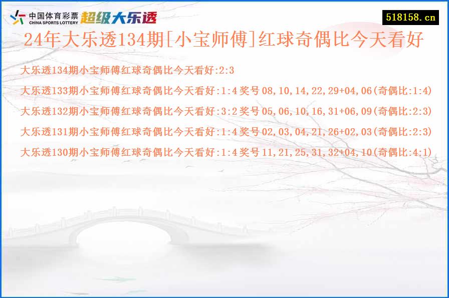 24年大乐透134期[小宝师傅]红球奇偶比今天看好