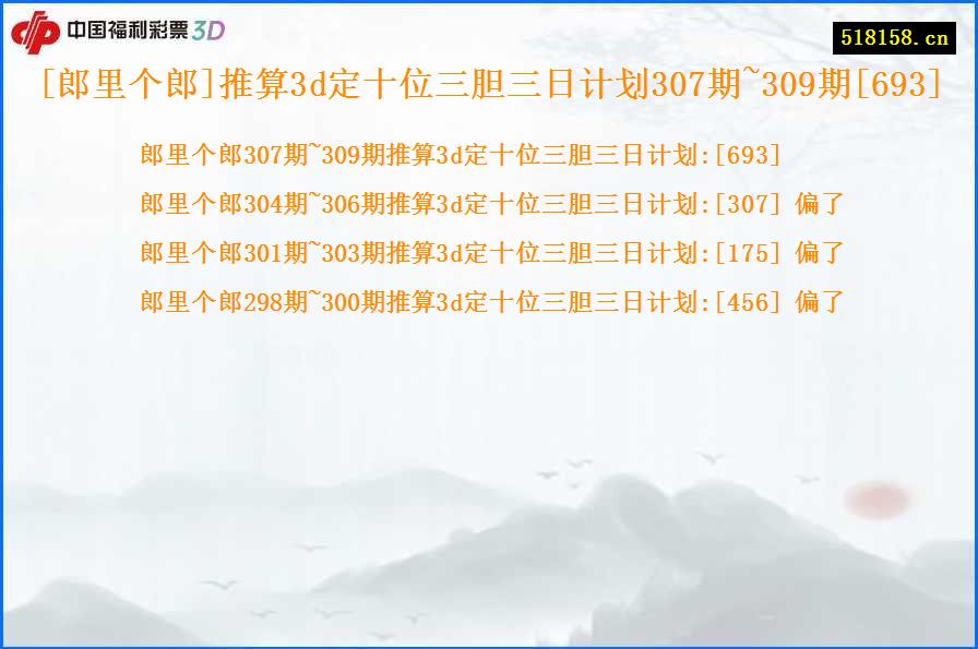 [郎里个郎]推算3d定十位三胆三日计划307期~309期[693]
