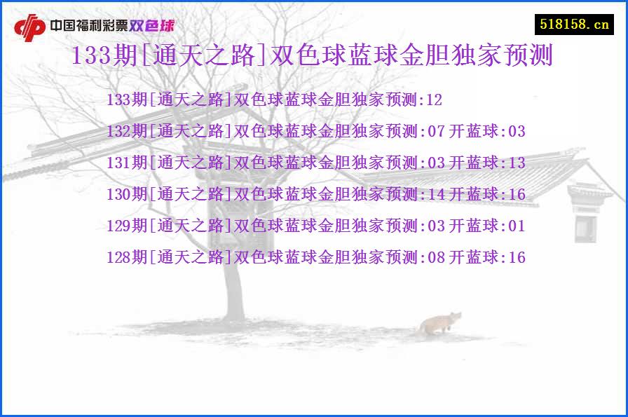 133期[通天之路]双色球蓝球金胆独家预测