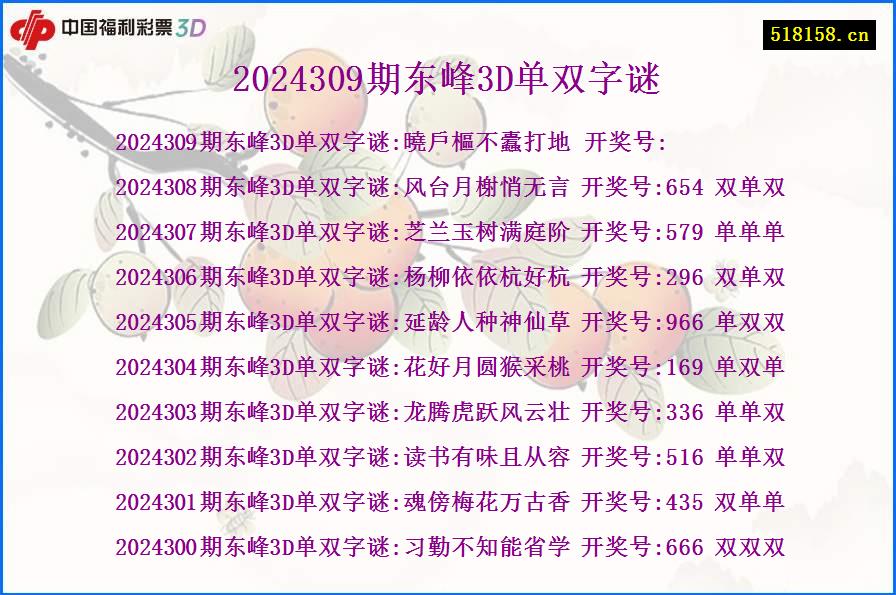 2024309期东峰3D单双字谜