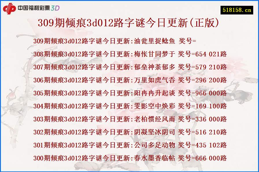 309期倾痕3d012路字谜今日更新(正版)