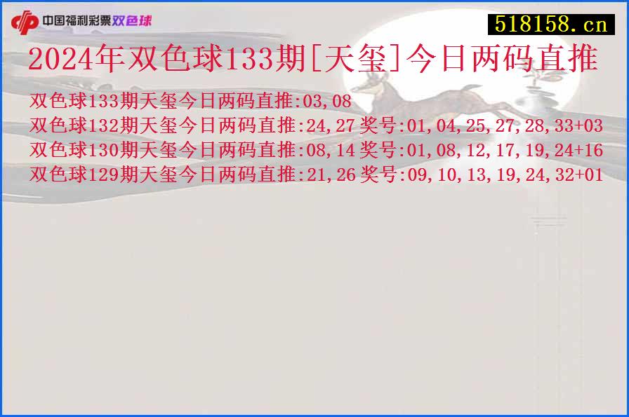 2024年双色球133期[天玺]今日两码直推