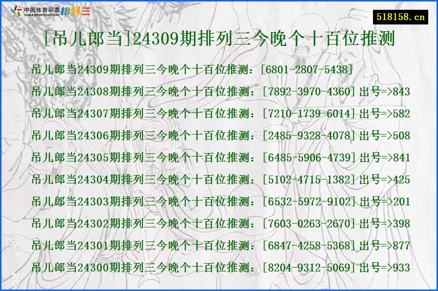 [吊儿郎当]24309期排列三今晚个十百位推测