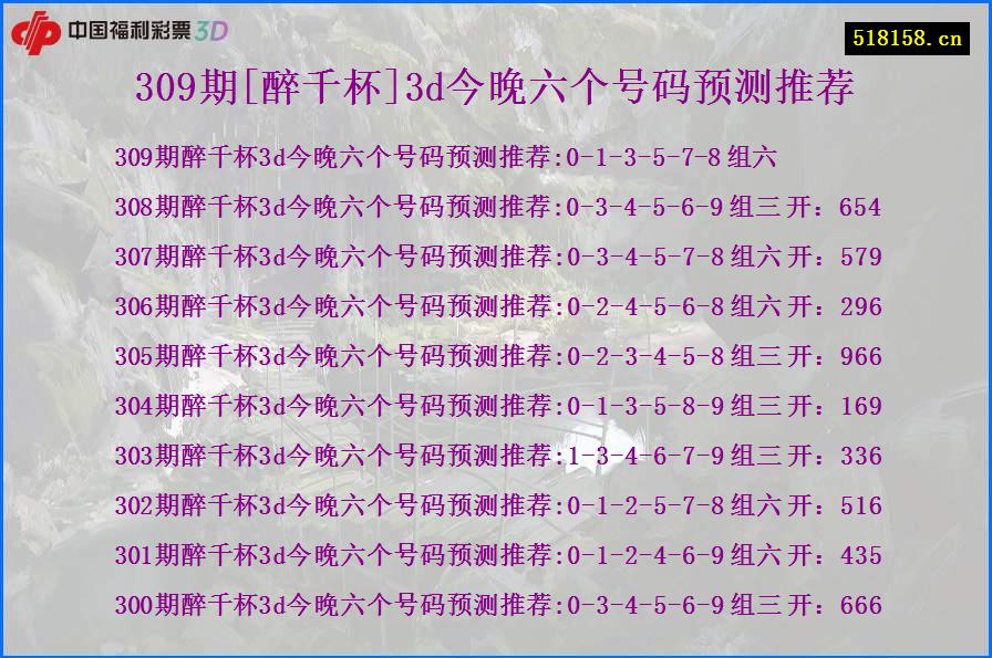 309期[醉千杯]3d今晚六个号码预测推荐