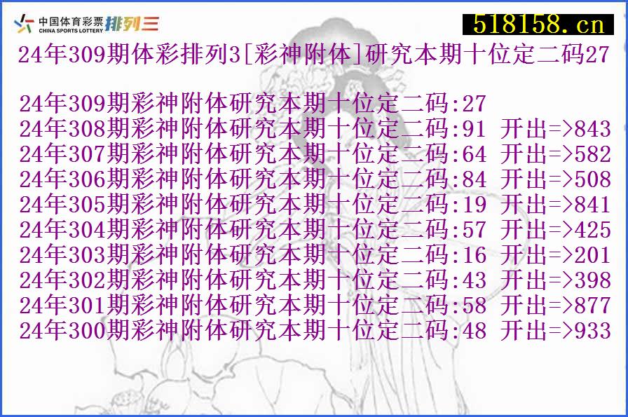 24年309期体彩排列3[彩神附体]研究本期十位定二码27