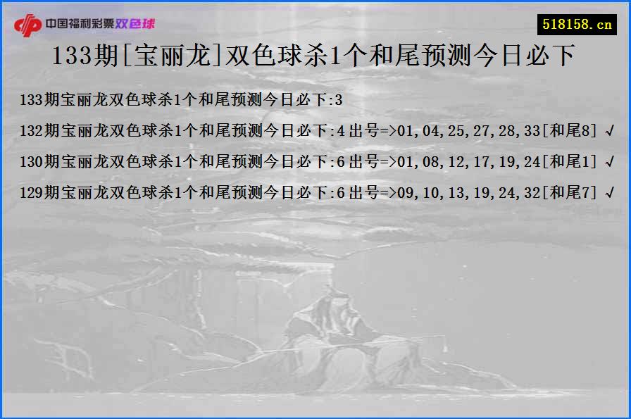 133期[宝丽龙]双色球杀1个和尾预测今日必下