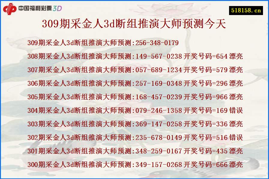 309期采金人3d断组推演大师预测今天