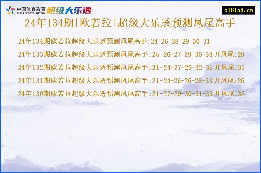 24年134期[欧若拉]超级大乐透预测凤尾高手