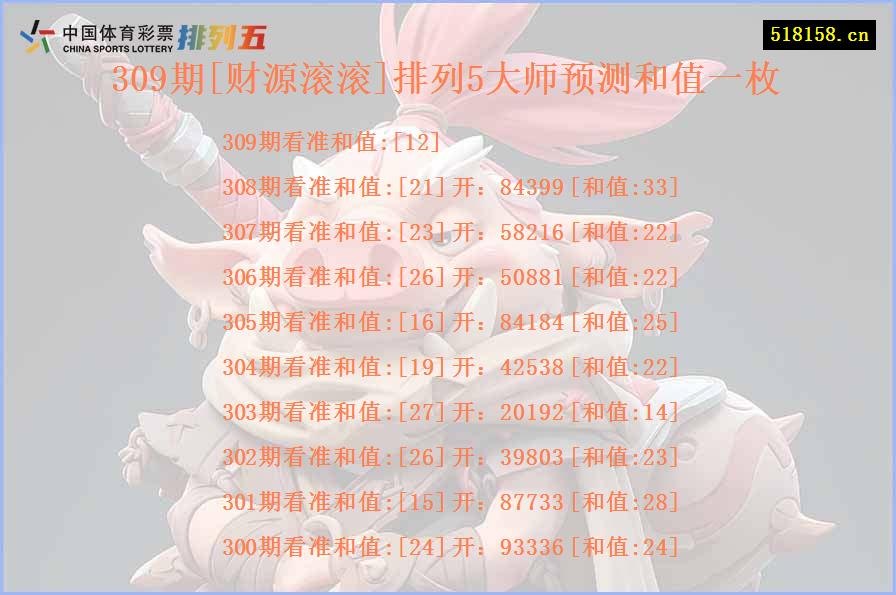 309期[财源滚滚]排列5大师预测和值一枚