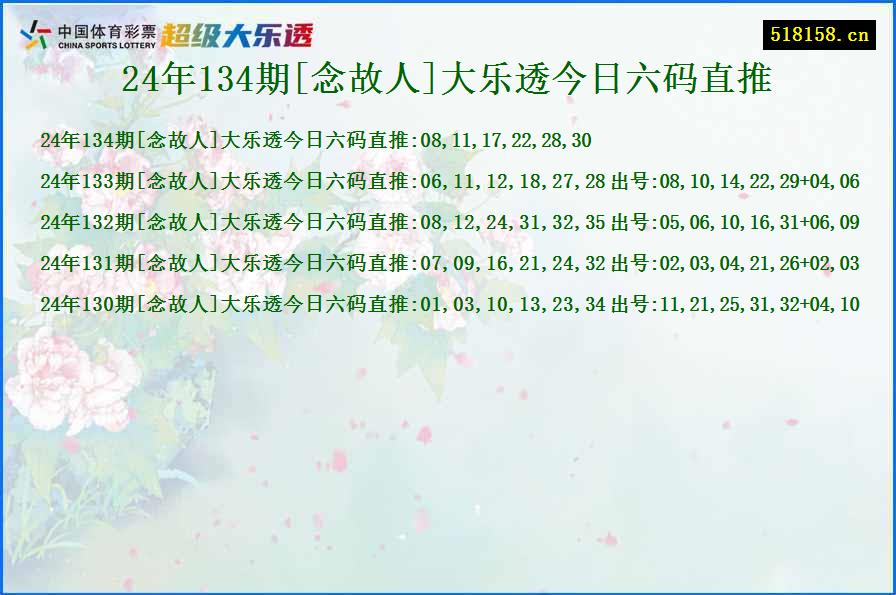 24年134期[念故人]大乐透今日六码直推