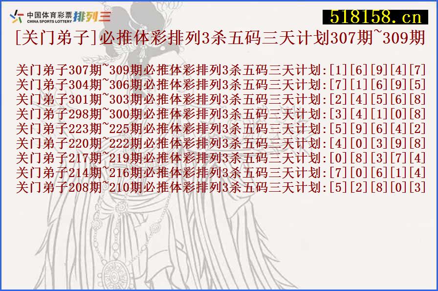 [关门弟子]必推体彩排列3杀五码三天计划307期~309期