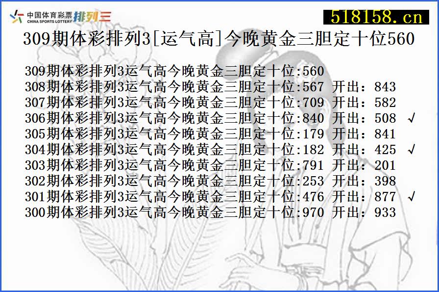 309期体彩排列3[运气高]今晚黄金三胆定十位560