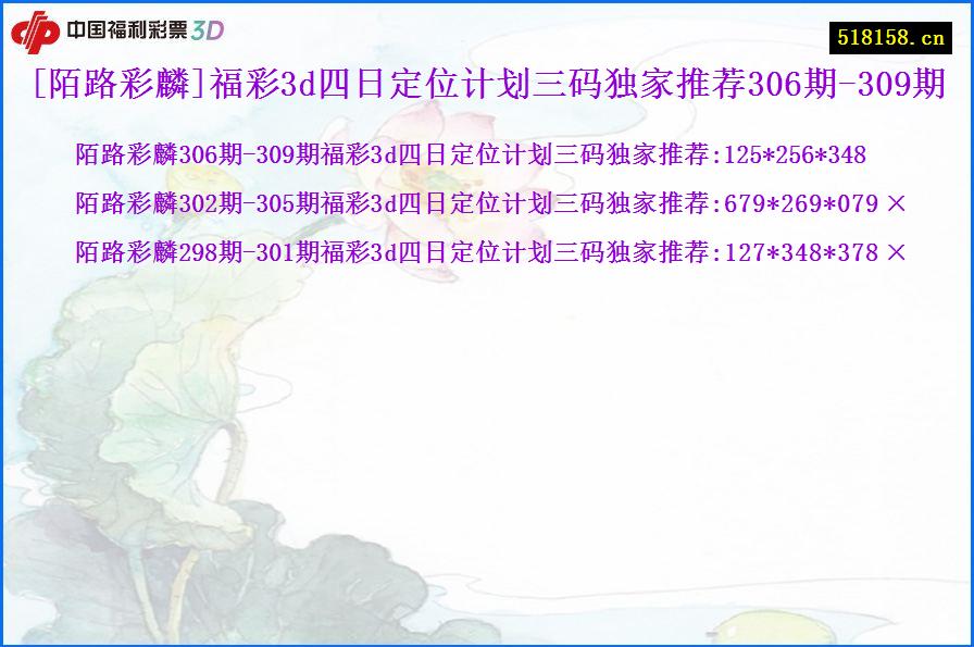 [陌路彩麟]福彩3d四日定位计划三码独家推荐306期-309期