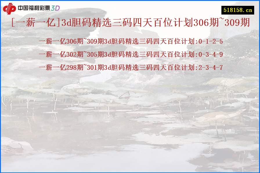 [一薪一亿]3d胆码精选三码四天百位计划306期~309期